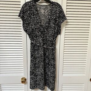 Nine West Faux Wrap Abstract Print Dress Black White Stretch Size L